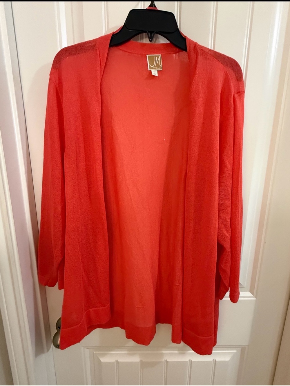 JM Collection Open-Front Coral-Red Cardigan 3x